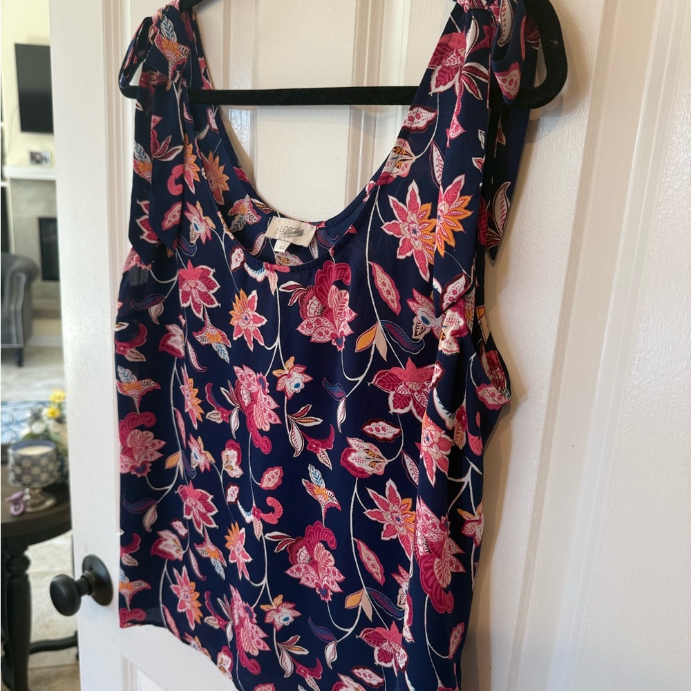 LOFT Floral Tank Top - Navy and Pink